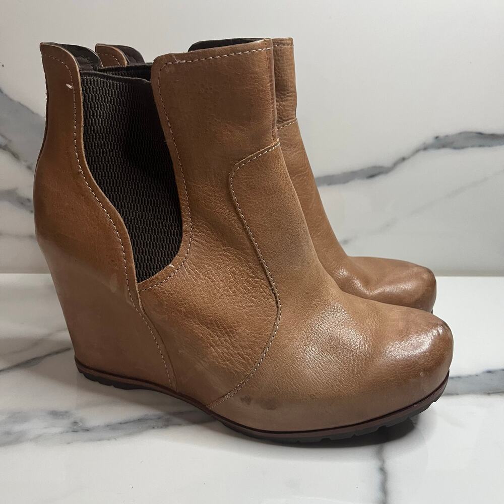 Kork-Ease Womens Brown Leather Distressed Festival Neville Wedge Boots Sz 9 Boho